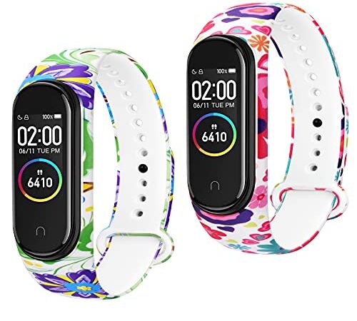 DEOU 2pack Correas Compatible con Xiaomi Mi Band 4 Xiaomi Mi Band 3,Colorido Suave Silicona para Xiaomi Mi Smart Band 4 / Xiaomi Mi Smart Band 3(No Host) (2Pack A)