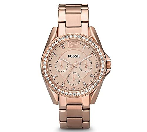 Fossil Reloj para mujer Riley, tamaño de caja de 38 mm, movimiento multifunción de cuarzo, correa de acero inoxidable