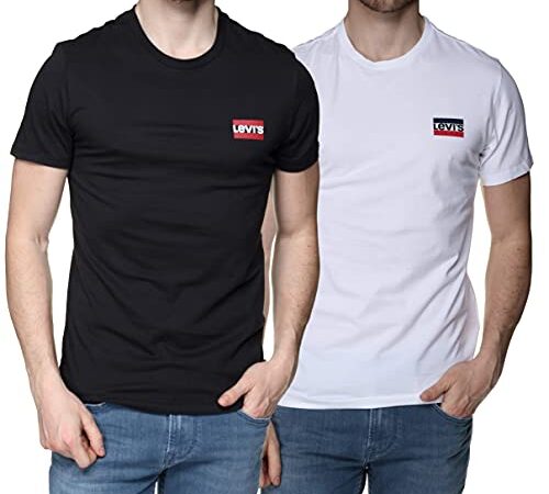 Levi's 2PK Crewneck Graphic M Camiseta, Multicolor (2 Pack Sw White/Mineral Black 0000), Large (Pack de 2) para Hombre