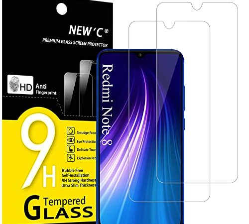 NEW'C 2 Piezas, Protector Pantalla para Xiaomi Redmi Note 8, Note 8 2021, Xiaomi Mi 9 Lite, Antiarañazos, Antihuellas, Sin Burbujas, Dureza 9H, 0.33 mm Ultra Transparente, Ultra Resistente