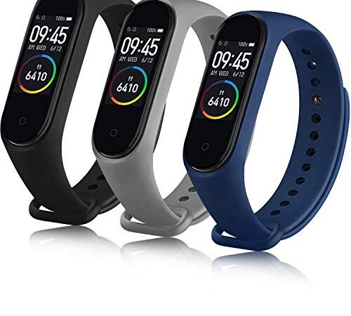 Oumida Correa Compatible con Xiaomi Mi Band 4 Xiaomi Mi Band 3, Pulseras Reloj Recambio Silicona Suave Original para Xiaomi Mi Smart Band 4 (Negro+Gris+Azul)