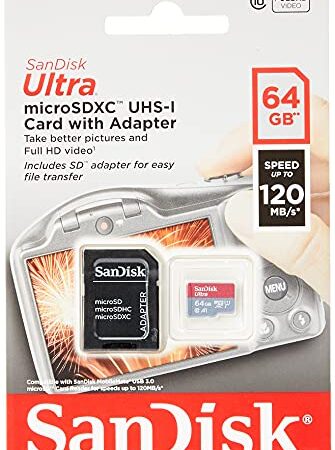 SanDisk Ultra 64 GB Tarjeta de Memoria microSDXC con Adaptador SD, hasta 120 MB/s, Rendimiento de apps A1, Clase 10, UHS-I