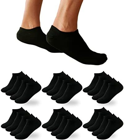 DIVABONNA 12 Pares Calcetines Tobilleros Hombre y Calcetines Tobilleros Mujer - Calcetines Mujer y Calcetines Hombre de Algodón Invisibles Anti-Olor y Transpirables (40 - 46, Negro)