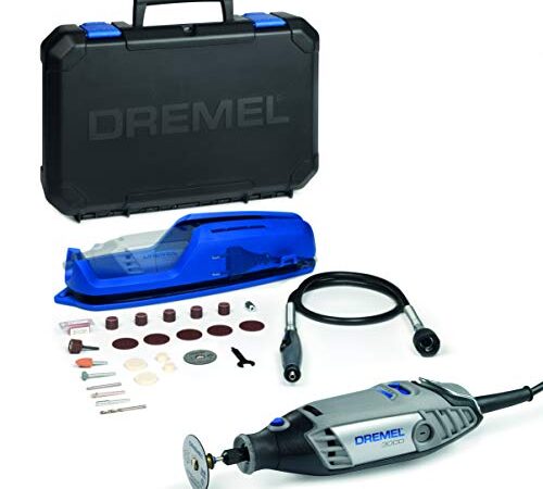 Dremel Multiherramienta 3000 130W, juego de 1 herramienta y 25 accesorios, velocidad de 10,000 a 33,000 RPM para corte, 3.2 mm, rectificado, grabado, pulido, afilado, limpieza, Negro, Azul, Plata