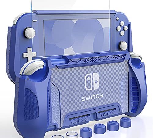 HEYSTOP Carcasa para Nintendo Switch Lite, Funda para Nintendo Switch Lite con Protector de Pantalla para Nintendo Switch Lite Console y Grips con Agarres para el Pulgar - Azul