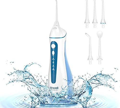 Irrigador Bucal Portatil Profesional - Irrigador Dental con 5 Boquillas 4 Modos, IPX7 Impermeable Limpieza Dientes, Recargable para Limpieza Dental, Irrigadores bucales Electrico Portátil de Viaje