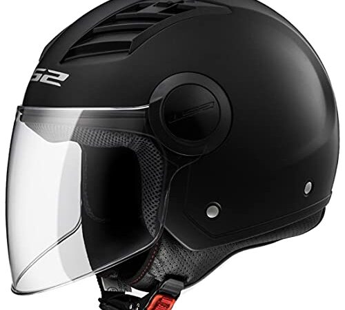 LS2 OF562 Casco Jet Motocicleta Bicicleta Cascos Abiertos de Moto con Visera Larga Negro Mate L(59-60cm)