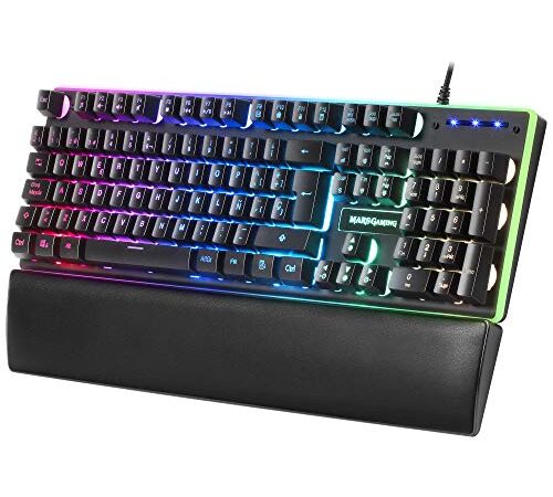 MARSGAMING, MK320ES, Teclado Gaming H-Mech, 13 Modos RGB y Halo, Reposamuñecas Acolchado, Antighosting, Idioma Español, Color Negro