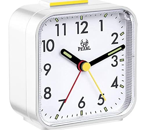 Reloj Despertador Analógico Sin Tictac Reloj Despertador Silencioso con Luz Nocturna y Función de Repetición ,Blanco