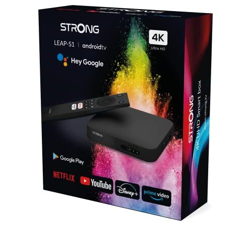 Strong Leap-S1 Android TV box ultra HD 4K - Receptor de Android y OTT, acceso directo a Google Playstore, streaming de vídeo, Bluetooth, asistente vocal Google, SPDIF óptico, puerto USB 3.0, negro