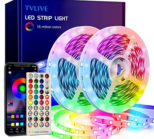 Tira LED, TVLIVE Luces LED Habitación 20 metros, LED Strip lights 5050 RGB, Sincronización Musical Bluetooth, Control de Remoto 40 Botones y App, 28 Modos, Luces de Tiras Led Para Fiesta Hogar TV Bar