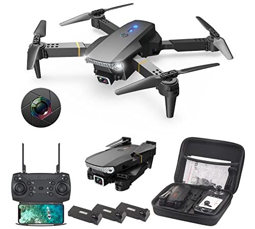 Wipkviey T27 Dron con Camara | Ultraligero y Plegable RC Drone Quadcopter con Cámara 720P, WiFi FPV Control Remoto, 3 Baterías y Bolsa Portátil, Volteo 3D, Control de gravedad, Modo sin Cabeza