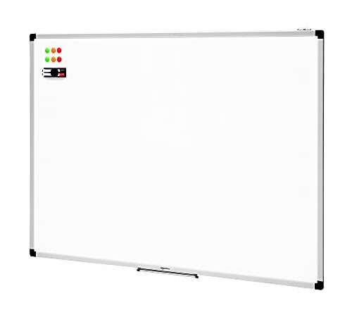 Amazon Basics - Pizarra blanca magnética con bandeja para rotuladores y marco de aluminio, 120 cm x 90 cm