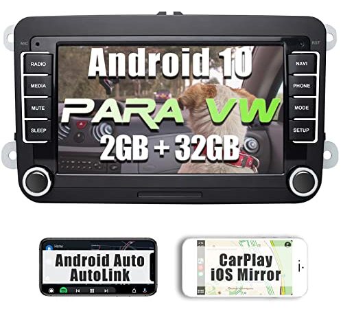 AWESAFE Android 10.0 [2GB+32GB] Radio Coche con Pantalla 2 DIN para VW, Autoradio Admite CarPlay/Android Auto para VW con WiFi/GPS/Bluetooth/RDS/USB/FM Am/RCA