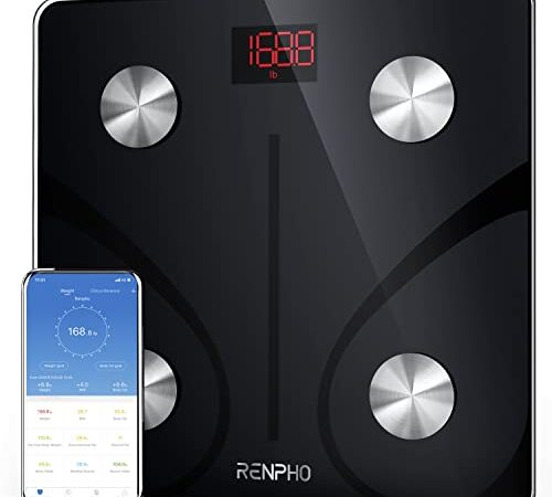 Bascula de Baño Digital Grasa Corporal, RENPHO Balanza Bluetooth Inteligente con App, Bascula Electrónica Analógica Monitores con Análisis Corporal, 13 Mediciónes de Peso IMC Visceral e Muscular
