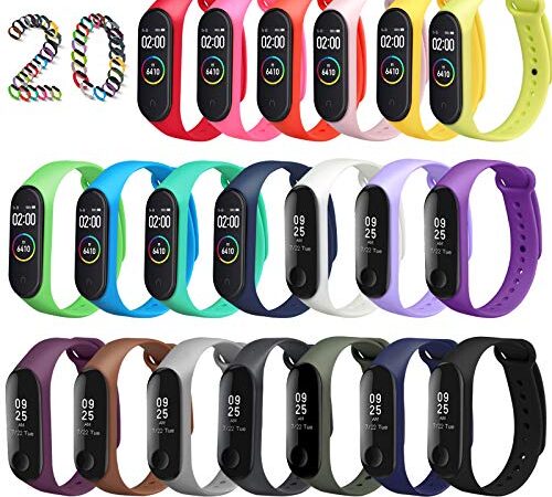 ivoler Correas para Xiaomi Mi Band 4 / Mi Band 3, [20 Piezas] Pulsera de Correas de Repuesto para Xiaomi Mi Band 4/3 Correa de Repuesto Suave, Transpirable, Resistente al Sudor - 20 Colores