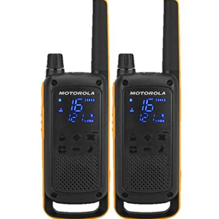 Motorola Talkabout T82 Extrem - Walki-Talkis, Alcance hasta 10 Km, Pantalla Oculta, Linterna LED, color Negro y Amarillo