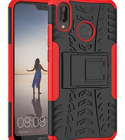 Yiakeng Funda Huawei P20 Lite Carcasa, Doble Capa Silicona a Prueba de Choques Soltar Protector con Kickstand Case para Huawei P20 Lite (Rojo)